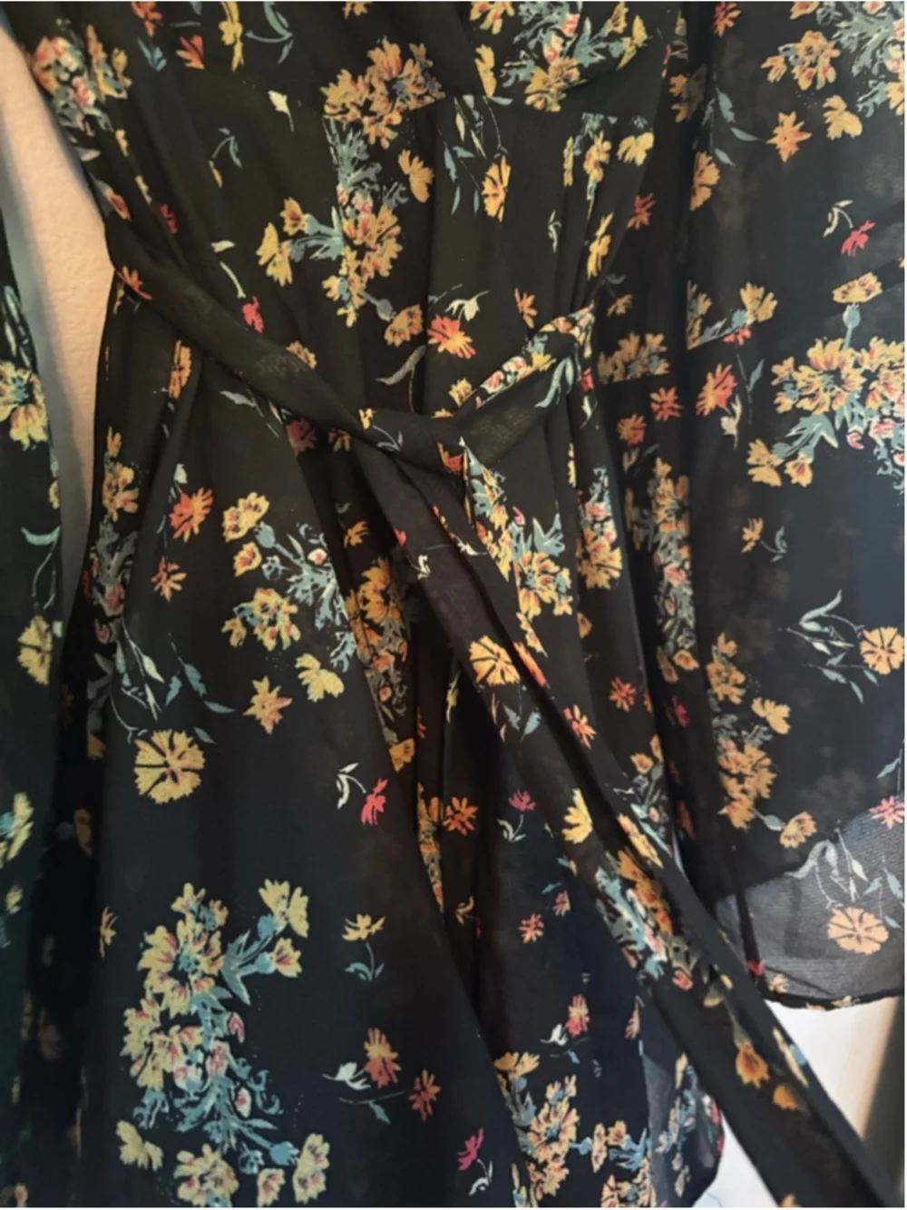 Free People Lilou Floral Mini Dress Boho Bell Sleeve Faux Wrap Size S